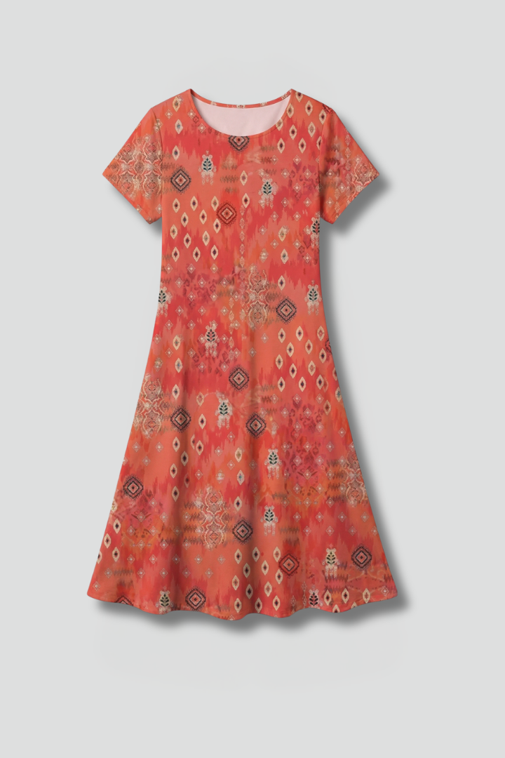 Robe midi femme manches courtes imprimé intégral