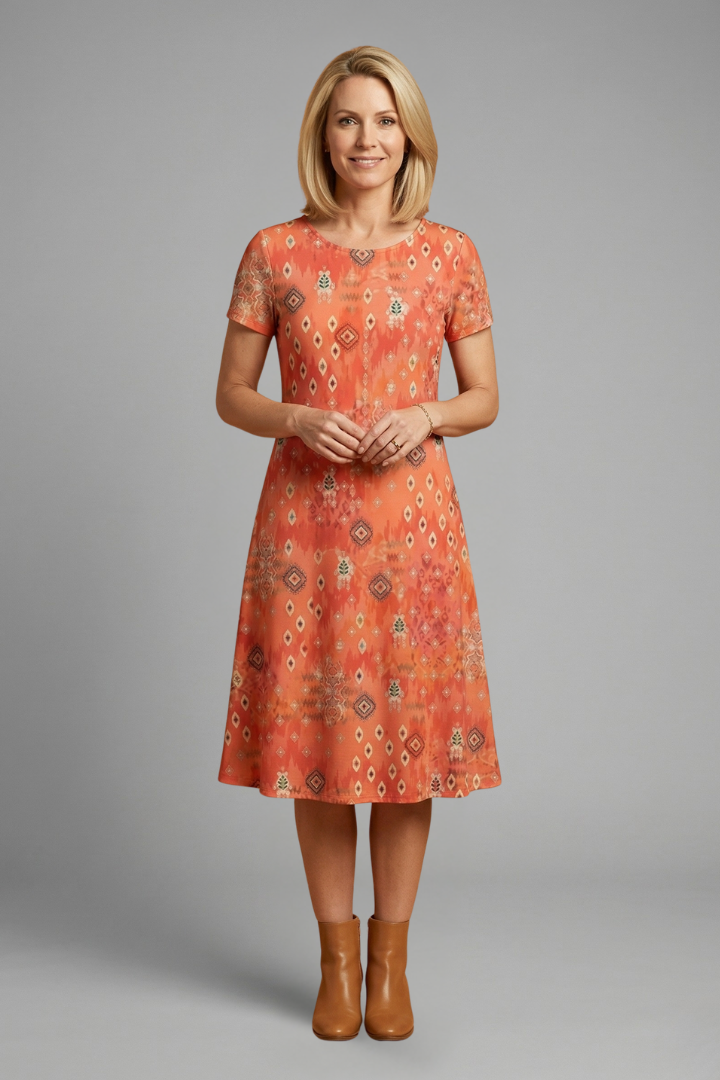 Robe midi femme manches courtes imprimé intégral