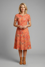 Robe midi femme manches courtes imprimé intégral