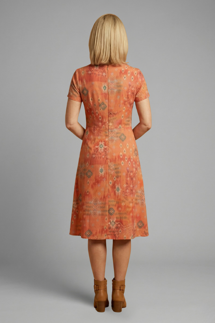Robe midi femme manches courtes imprimé intégral