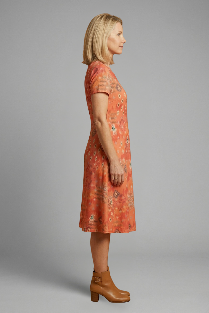 Robe midi femme manches courtes imprimé intégral