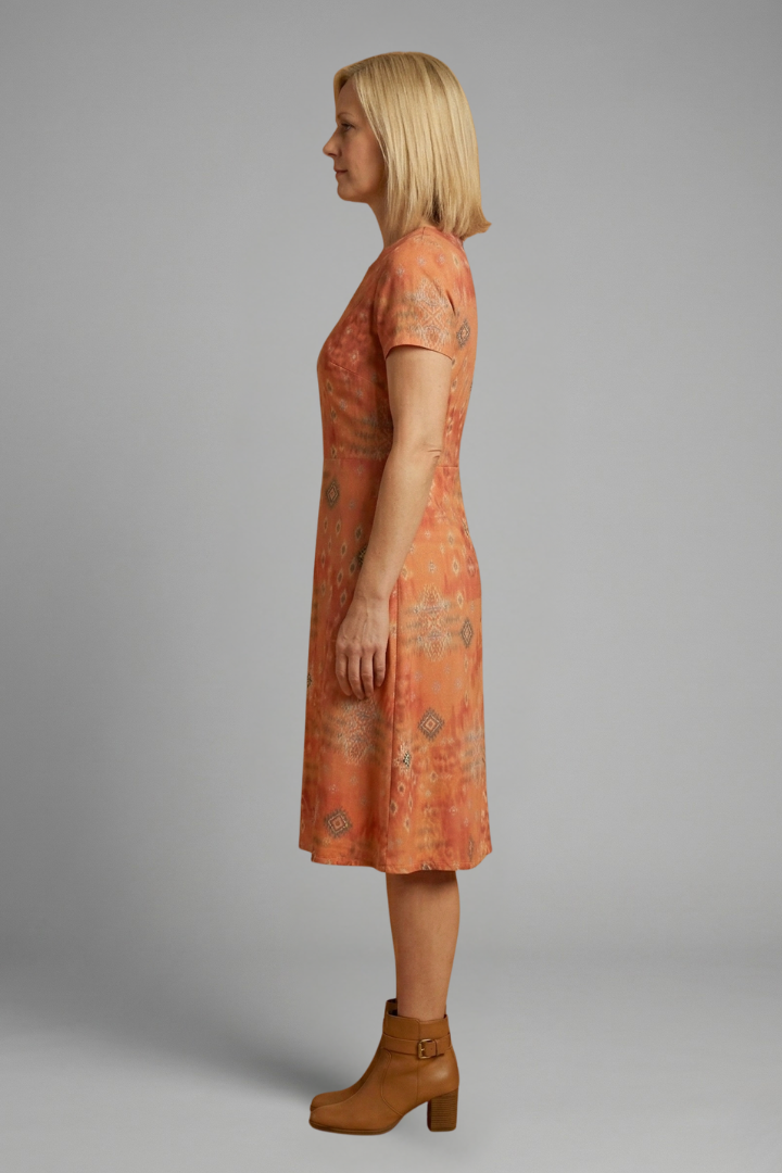 Robe midi femme manches courtes imprimé intégral