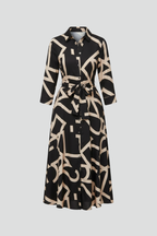 Vestido midi de mulher com gola e atilho na cintura