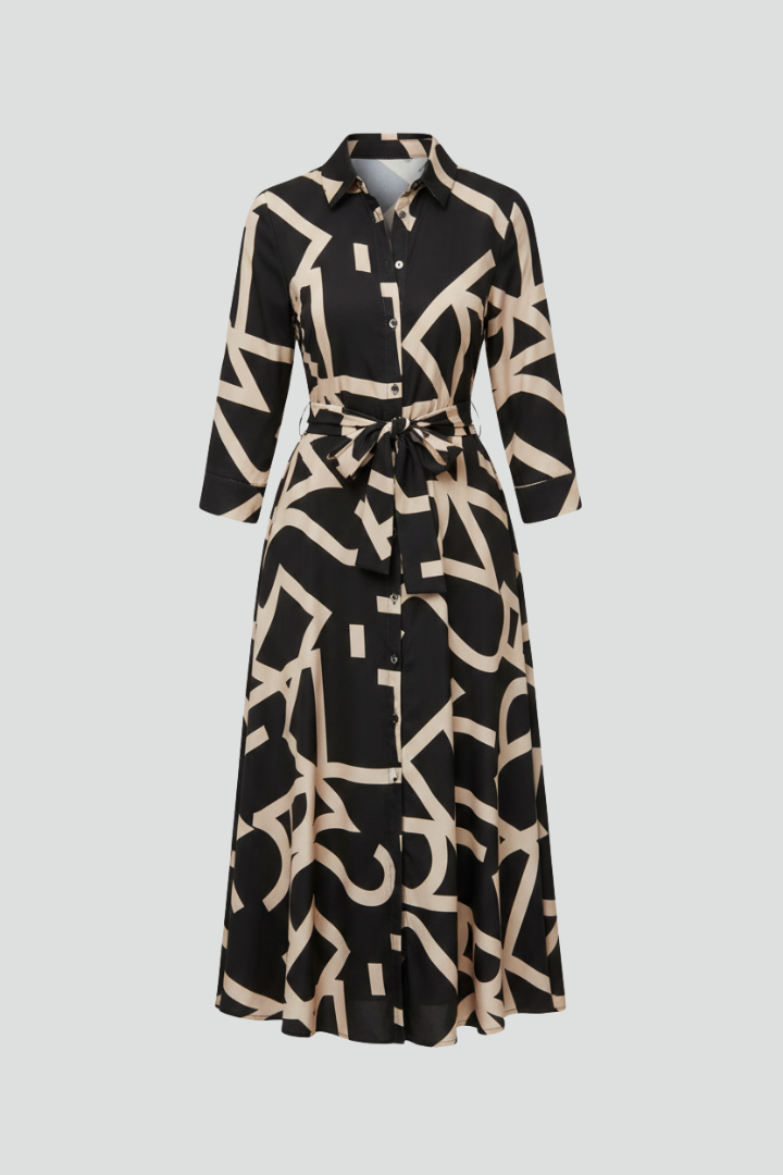 Vestido midi de mulher com gola e atilho na cintura