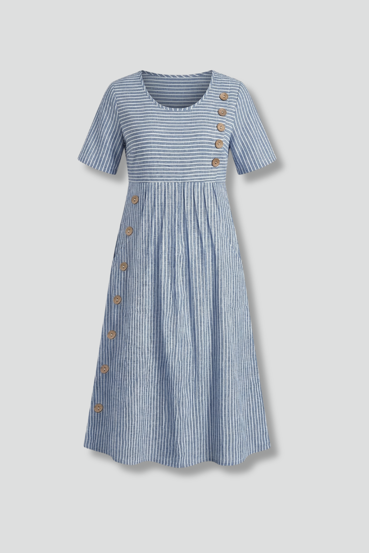 Vestido midi de mujer con escote en V y detalle de botones