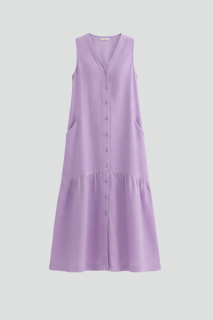 Robe midi femme col V boutons sur le devant