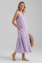 Robe midi femme col V boutons sur le devant