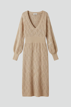 Vestito midi donna con scollo a V e trama in maglia