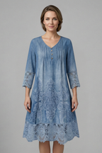 Robe midi femme col V et bas en dentelle