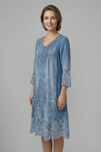 Robe midi femme col V et bas en dentelle