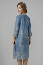 Robe midi femme col V et bas en dentelle
