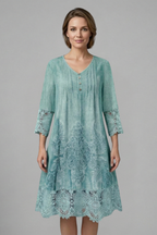 Robe midi femme col V et bas en dentelle