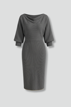 Vestito midi donna scollo a V maniche lunghe 4
