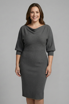 Vestito midi donna scollo a V maniche lunghe 4