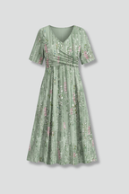Vestido midi de mulher com decote em V e mangas curtas 4