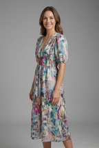 Vestido midi de mulher com decote em V e mangas curtas 3