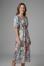 Vestido midi de mulher com decote em V e mangas curtas 3