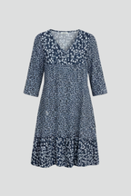 Vestido midi de mulher com decote em V e cintura franzida