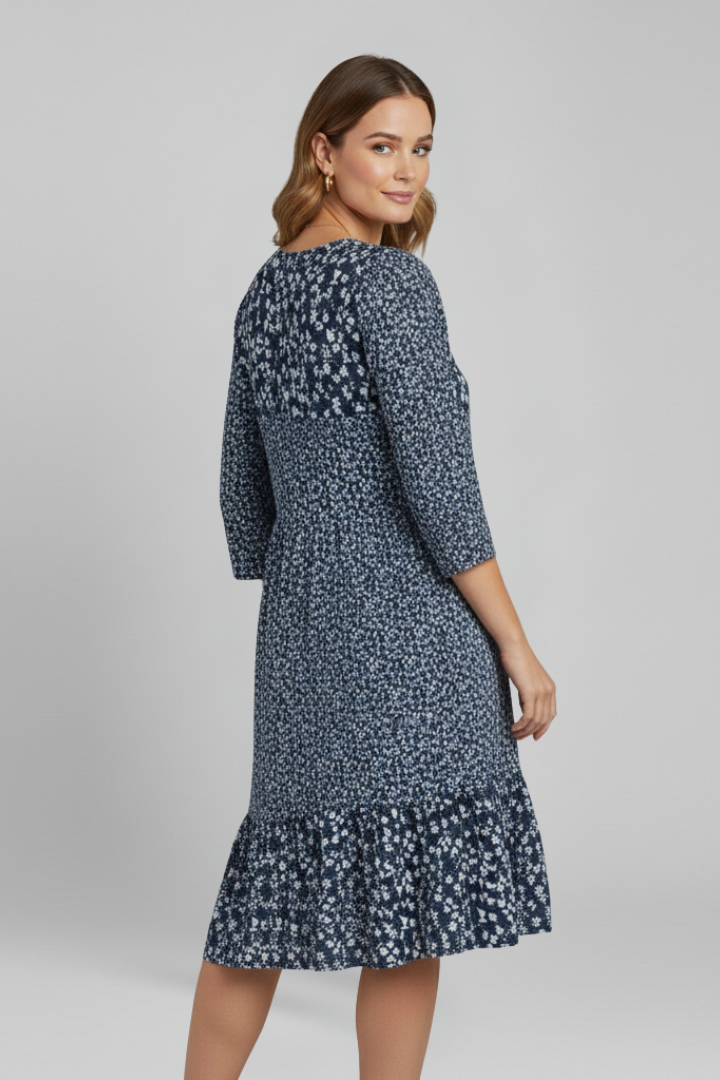Vestido midi de mulher com decote em V e cintura franzida