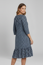 Vestido midi de mulher com decote em V e cintura franzida