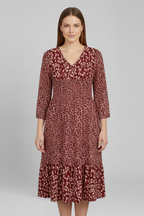 Vestido midi de mulher com decote em V e cintura franzida
