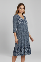 Vestido midi de mulher com decote em V e cintura franzida