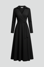 Vestito midi donna scollo a V maniche lunghe
