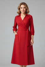 Vestito midi donna scollo a V maniche lunghe