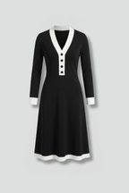 Vestido midi de mulher com decote em V e botões decorativos