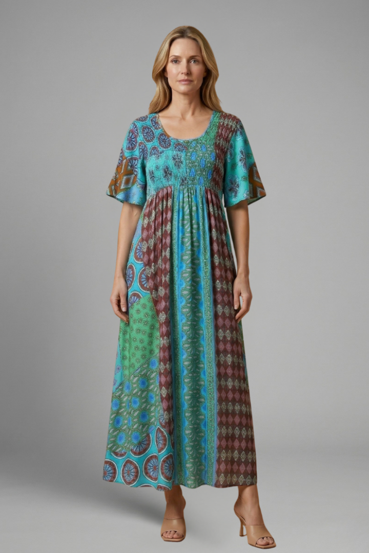 Robe midi femme à motif paisley et décolleté rond