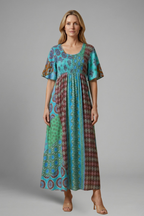 Robe midi femme à motif paisley et décolleté rond