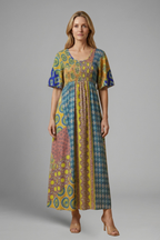 Robe midi femme à motif paisley et décolleté rond