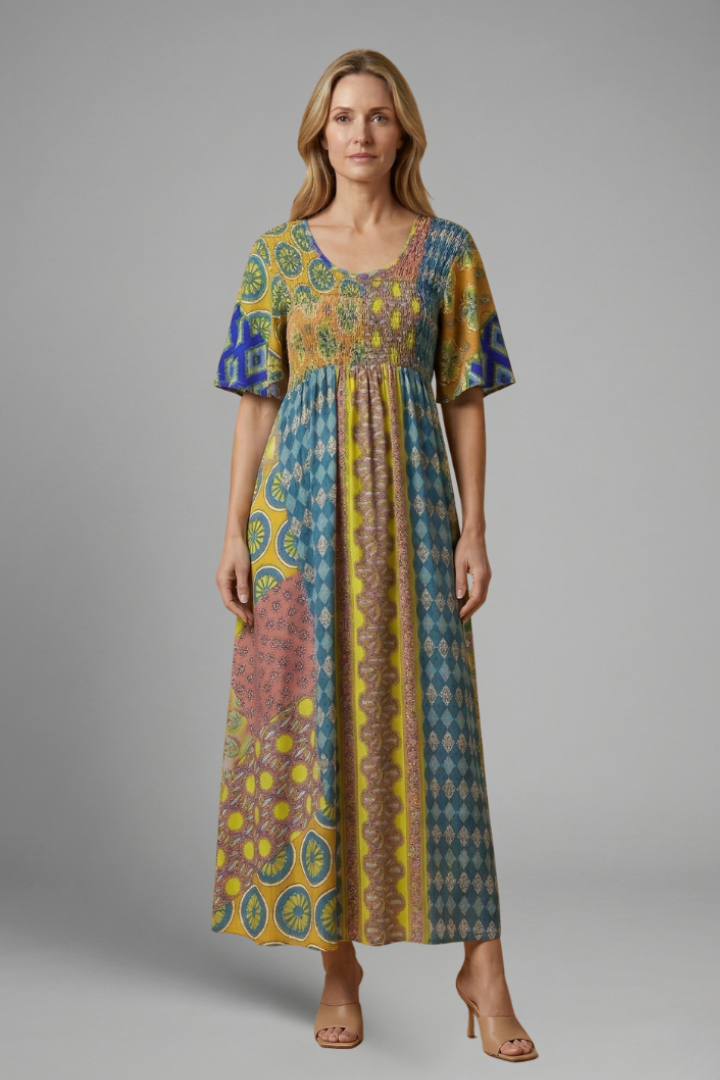 Robe midi femme à motif paisley et décolleté rond
