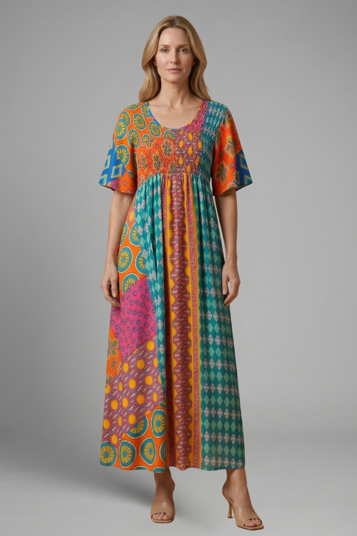 Robe midi femme à motif paisley et décolleté rond