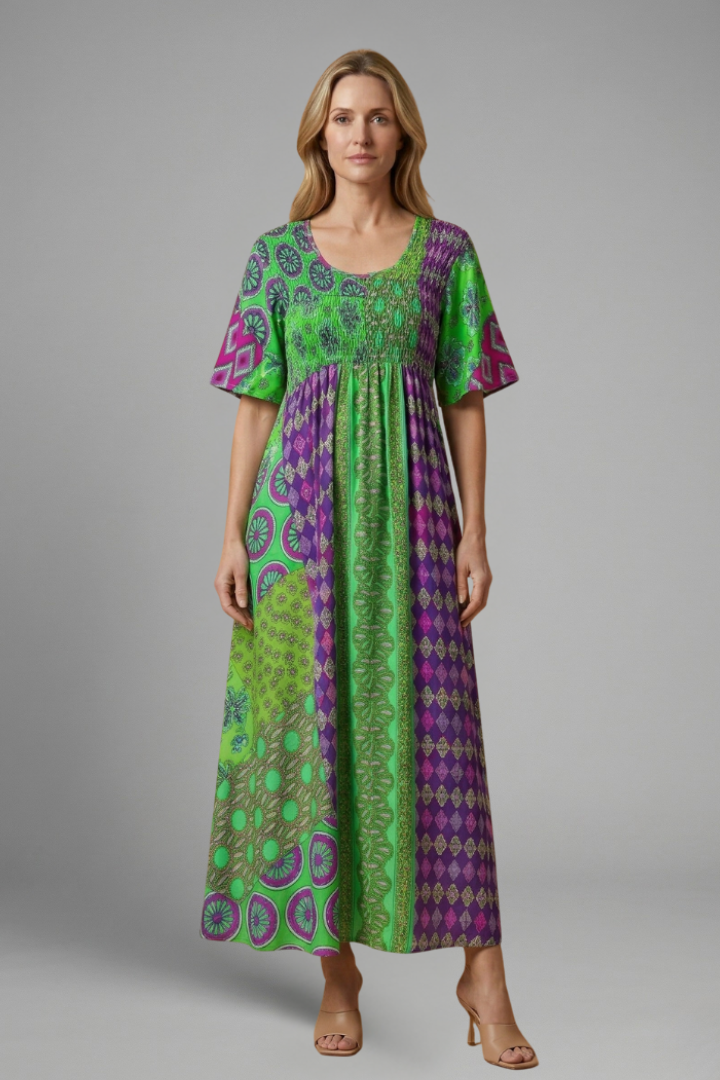 Robe midi femme à motif paisley et décolleté rond
