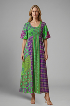 Robe midi femme à motif paisley et décolleté rond