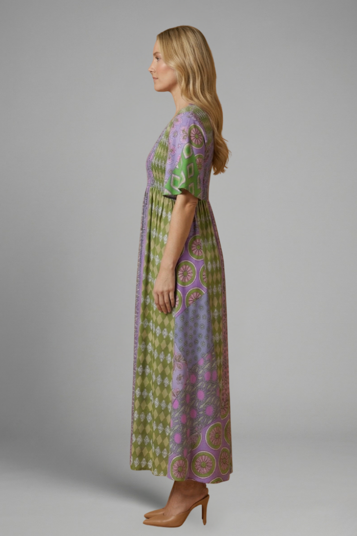 Robe midi femme à motif paisley et décolleté rond