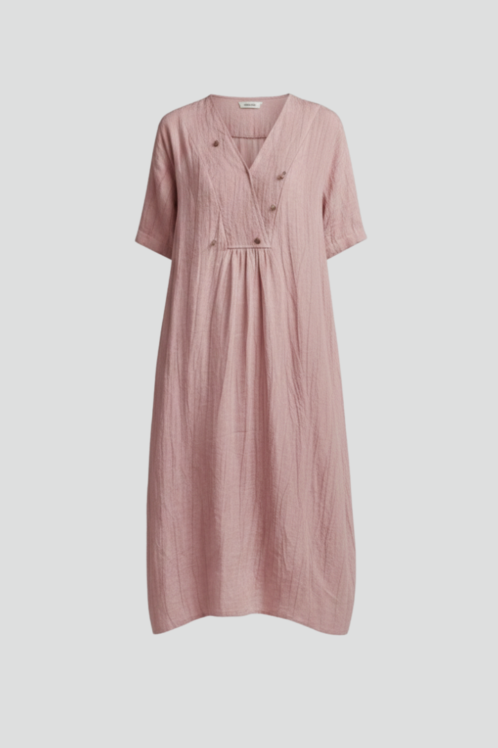 Vestito midi donna con scollo a V e maniche corte