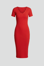 Robe midi femme col V manches courtes