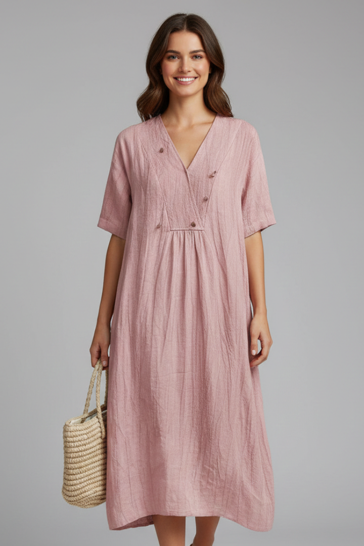 Vestito midi donna con scollo a V e maniche corte