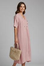 Vestito midi donna con scollo a V e maniche corte