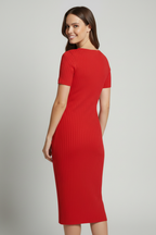 Robe midi femme col V manches courtes