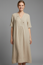 Vestito midi donna con scollo a V e maniche corte
