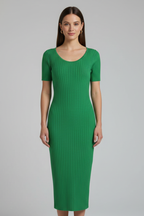 Robe midi femme col V manches courtes