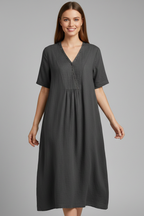 Vestito midi donna con scollo a V e maniche corte