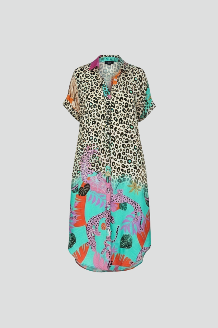 Robe midi femme col V à motif intégral