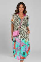 Robe midi femme col V à motif intégral