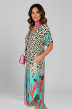 Robe midi femme col V à motif intégral