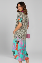 Robe midi femme col V à motif intégral