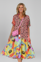 Robe midi femme col V à motif intégral